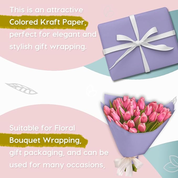 PerkHomy Light Purple Kraft Paper Roll 48" x 1,800" (150') for Gift Wrapping Bouquet Flower Art Painting Craft Writing Packaging Shipping 80GSM 55LB (Light Purple, 48" x 150')
