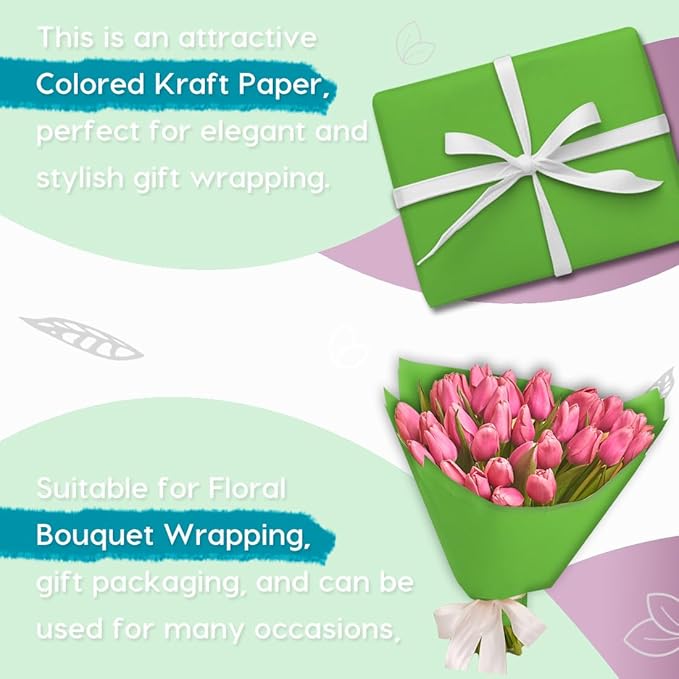 PerkHomy Medium Green Kraft Paper Roll 17.5" x 960" (80') for Gift Wrapping Bouquet Flower Art Painting Craft Writing Packaging Shipping 80GSM 55LB (Medium Green, 17.5" x 80')