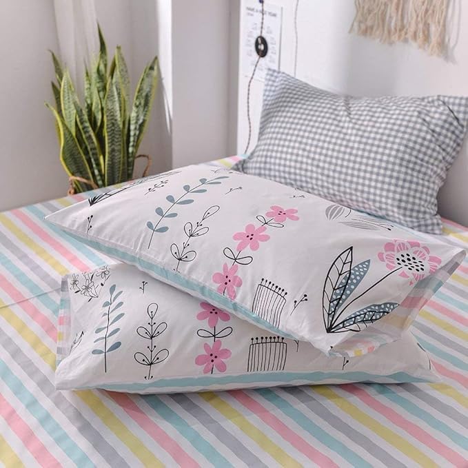 Floral Girls Duvet Cover Twin Boho Floral Bird Print Bedding Sets Garden Style Cotton Comforter Cover Reversible Striped Bedding Sets Kids Teens Bedroom Comforter Cover Aesthetic Duvet Cover Set