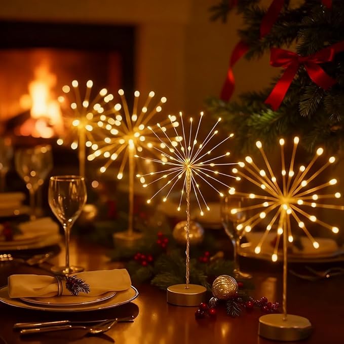 Nest and Flowers Table Lights, Firework LED Decorative Lamp, Christmas Decoration for Party, Romantic Ambient Lighting for Bedroom Living Room, Indoor Decor Gift for Family & Friends(4PCS,White light)