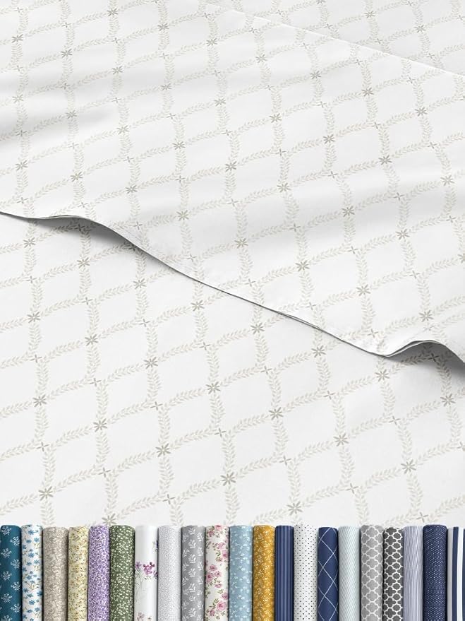 Floral Sheets - Neutral Floral Bed Sheet Set - 1 Flat & 1 Fitted & 1 Pillowcase w/ Deep Pockets - Comfy, Wrinkle & Fade Free Boho Botanical Bedding - Ultra-Soft, Breathable & Cooling - Twin Size