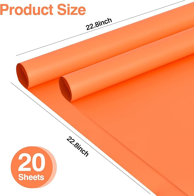 BEISHIDA 20 PCS Orange Floral Wrapping Paper-Matte Waterproof Flower Wrapping Paper Bouquet for Florist Supplies, DIY Crafts, Gift Packaging, Wedding, Birthday Gift
