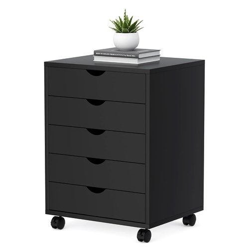 Regine Switzerland 5-Drawer Mobile File Cabinet - Rolling Vertical Storage with Wheels | Black Finish
