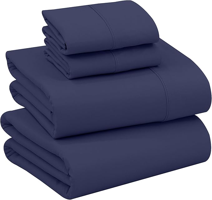 RUVANTI 100% Cotton Full Size Bed Sheets, 4 Pieces, Soft & Breathable Percale Weave Bedding, Deep Pocket 16", Hotel Standard, Crisp Cool Feel, Durable, Perfect Sheet Set Dyed, Crown Blue