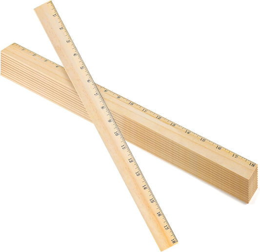 Tellegloww 18-Inch Wooden Rulers - 12 Pack with Metal Edge for Accurate Measuring | School & Office Supplies