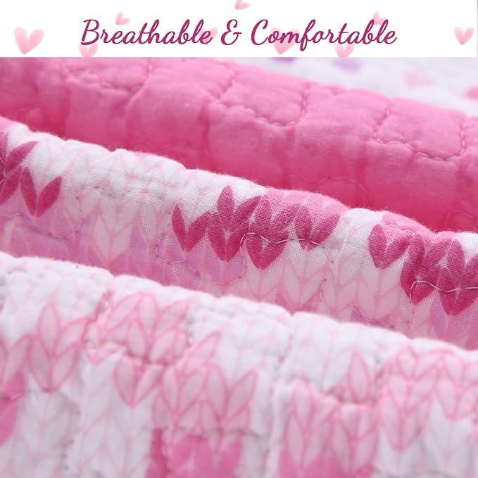 Cozy Line Home Fashions Pink Butterfly Knit 100% Cotton Reversible Quilt Bedding Set, Coverlet, Bedspreads (Queen - 6 Piece: 1 Quilt + 2 Standard Shams + 3 Decorative Pillows)