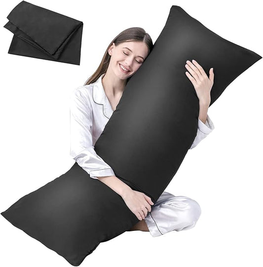 DOWNCOOL Luxury Full Body Pillow Insert with Fiber Cover - Ultra Soft Body Pillow for Sleeping - Breathable Long Bed Pillow Insert, 20"x54"(Black, with Cover)