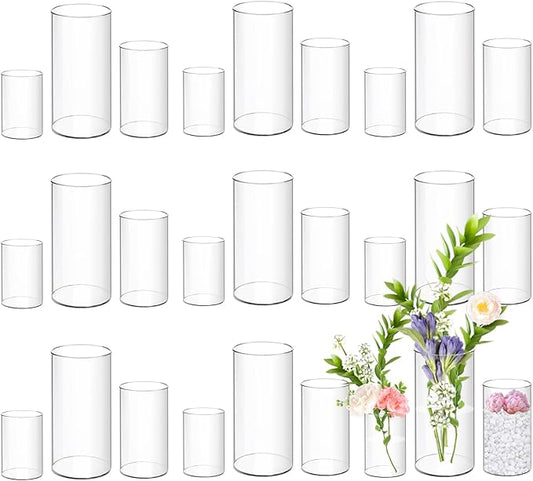 24 Pack Acrylic Cylinder Vases 4,6,8 Inch Tall Clear Acrylic Flower Vase Bulk Floating Candle Holders Cylinder Plastic Vases for Centerpiece Table Wedding Home