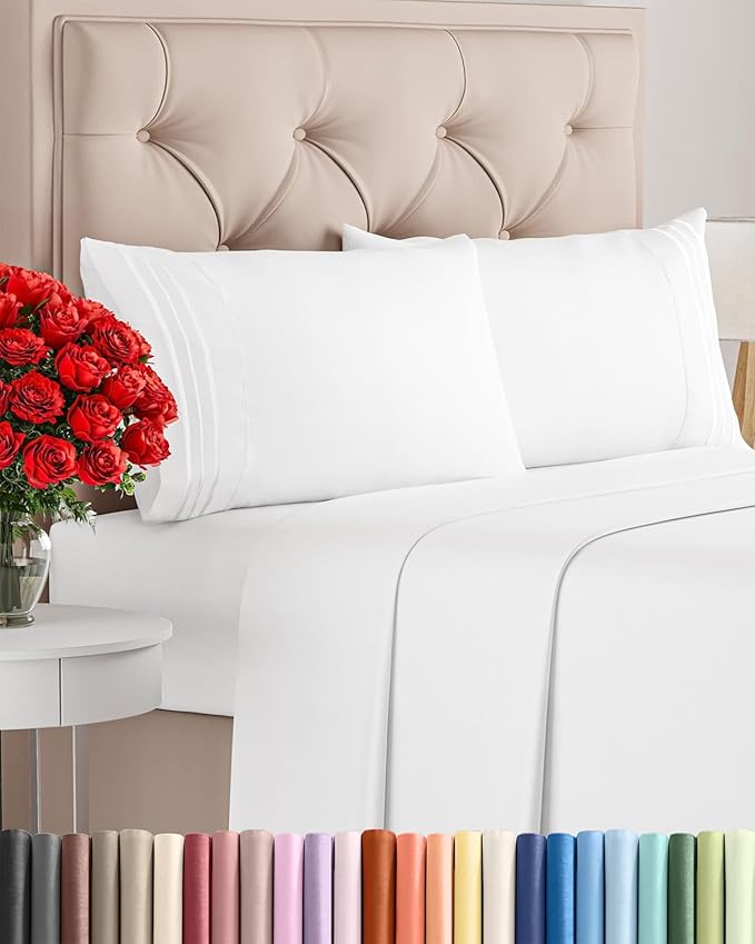 King Size 4 Piece Sheet Set - Comfy Breathable & Cooling Bed Sheets Set - Hotel Luxury Bedding for Women, Men, Kids, Teens, Boys & Girls - Deep Pockets, Ultra-Soft and Wrinkle Free - Oeko-Tex - White