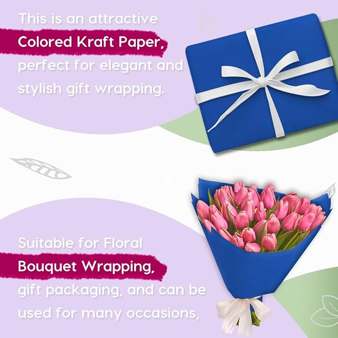 PerkHomy Blue Kraft Paper Roll 48" x 1,800" (150') for Gift Wrapping Bouquet Flower Art Painting Craft Writing Packaging Shipping 80GSM 55LB (Blue, 48" x 150')