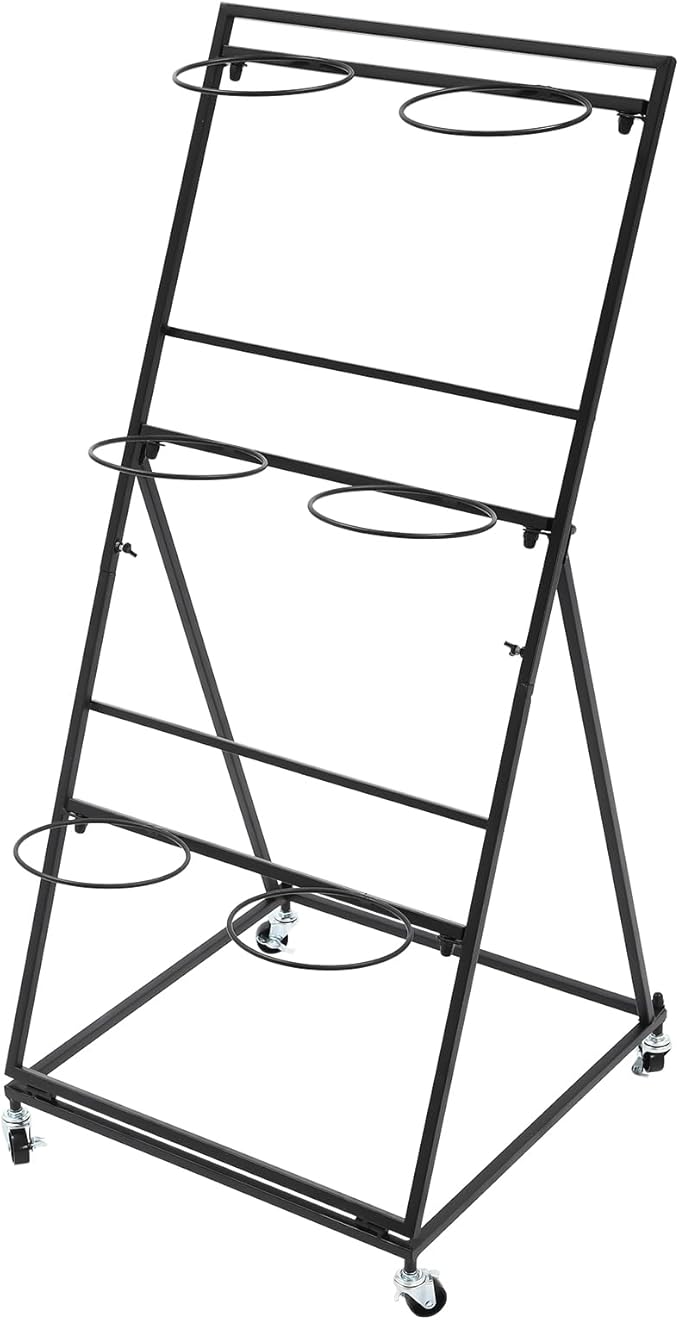 Flower Display Stand with 6 Buckets, 3 Layer Metal Plant Stand Indoor with Wheels, Heavy Duty Moving Flower Cart Flower Rack for Outdoor Patio, Garden, Florist