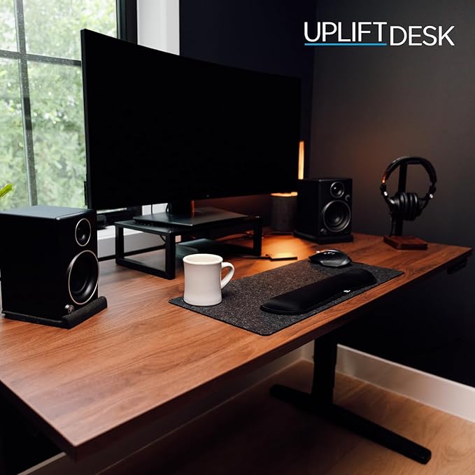 UPLIFTDESK V2 2-Leg Black Laminate Wood Standing Desk – Adjustable Height, Advanced 1-Touch Memory Keypad, Under Desk Cable Management, Wire Grommets & Rocker Board (Black C-Frame, 48 x 30 inch)