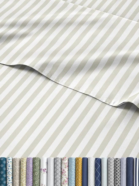 Striped Sheets - Grey Striped Sheets - 1 Flat & 1 Fitted & 2 Pillowcases w/ Deep Pockets – Wrinkle & Fade Free - Ultra-Soft, Breathable and Cooling – Luxury Pinstripe Bedding - Cal King Size Bed Set