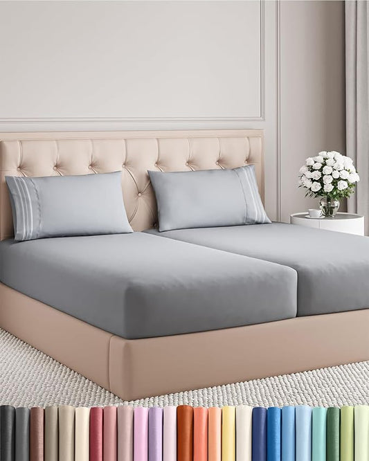 Split King Size 5 Piece Sheet Set - Comfy Breathable & Cooling Bed Sheets Set - Hotel Luxury Bedding for Women, Men, Kids, Teens, Boys & Girls - Deep Pockets and Wrinkle Free - Oeko-Tex - Steel Blue