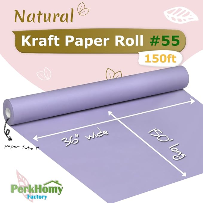 PerkHomy Light Purple Kraft Paper Roll 36" x 1,800" (150') for Gift Wrapping Bouquet Flower Art Painting Craft Writing Packaging Shipping 80GSM 55LB (Light Purple, 36" x 150')