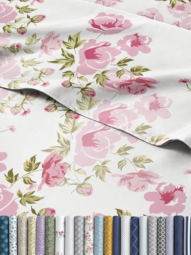 Floral Sheets - Pink Floral Bed Sheet Set - 1 Flat, 1 Fitted & 1 Pillowcase w/ Deep Pockets - Comfy, Wrinkle & Fade Free - Boho Botanical Bedding - Ultra-Soft, Breathable and Cooling - Twin Size Set