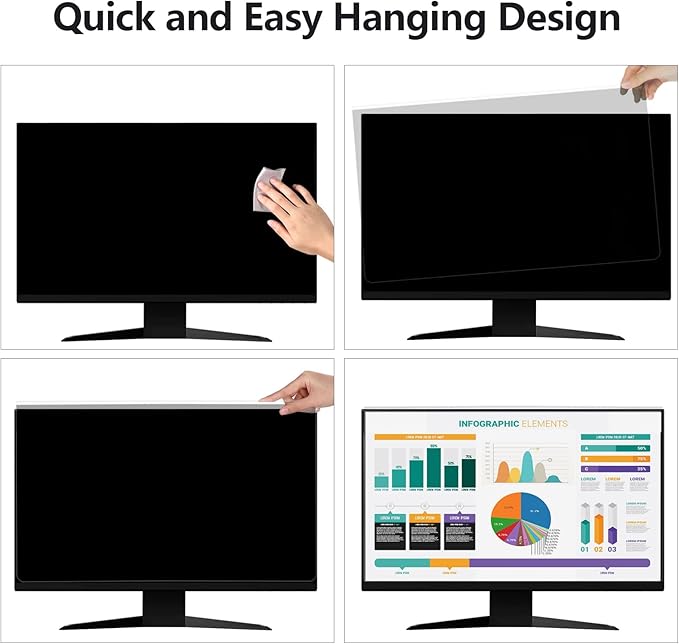 Computer Privacy Screen Protector for 27 Inches Monitor Anti Blue Light 16:9 Widescreen Filter Hanging Type Anti Scratch Easy Installation Shield for Desktop Computer