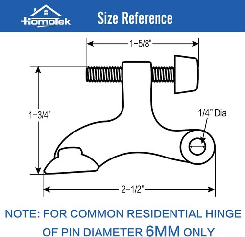 HOMOTEK Heavy Duty Hinge Pin Door Stopper - 20 Pack with Adjustable White Rubber Bumper Tips | 2-1/2x1-3/4 Inch