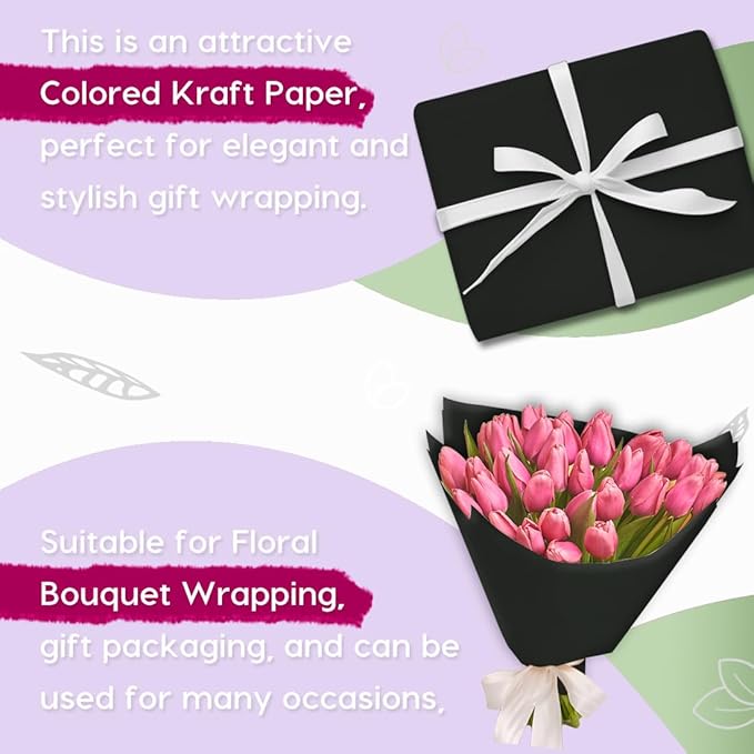 PerkHomy Black Kraft Paper Roll 48" x 1,800" (150') for Gift Wrapping Bouquet Flower Art Painting Craft Writing Packaging Shipping 80GSM 55LB (Black, 48" x 150')