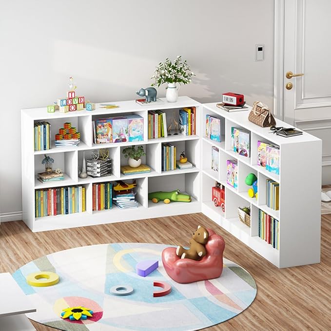 IOTXY Open Shelf Low Bookcase - Wooden 3-Tier Floor Standing Display Cabinet Organizer with Base, 5 Cubes Short Horizontal Bookshelf in Pear Yellow