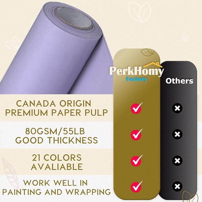 PerkHomy Light Purple Kraft Paper Roll 36" x 1,800" (150') for Gift Wrapping Bouquet Flower Art Painting Craft Writing Packaging Shipping 80GSM 55LB (Light Purple, 36" x 150')