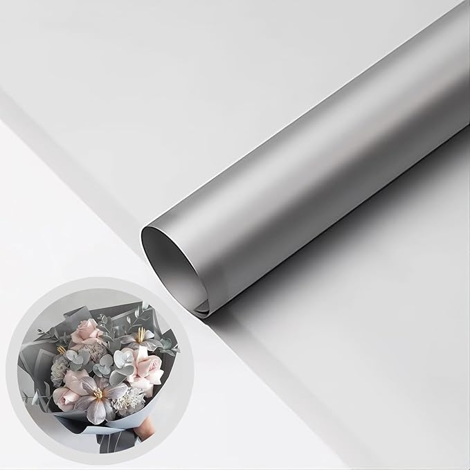 Silver Flower Wrapping Paper, Waterproof Floral Bouquet Wrapping Paper Florist Supplies, 20 Sheets