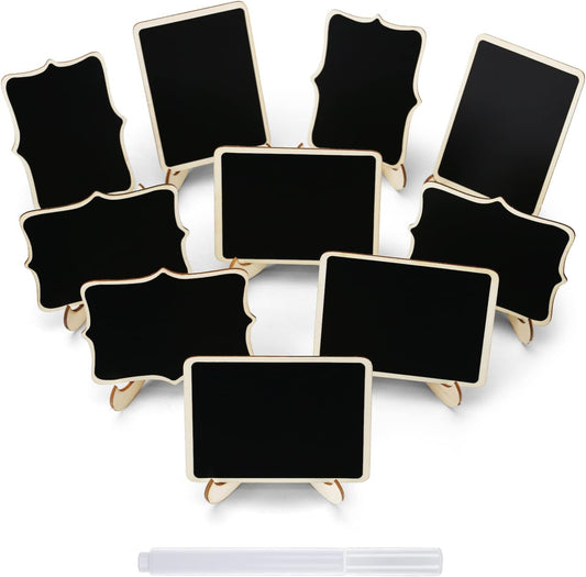 Skiennix Mini Chalkboard Signs - 12 Pcs Small Wooden Labels with Easel Stand | Perfect for Weddings & Events