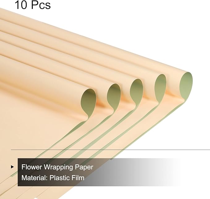 MECCANIXITY 10 Pcs Double Sided Color Flower Wrapping Paper Yellow-Green+Champagne 22.8"x22.8" Waterproof for Florist Bouquet Supplies, DIY Crafts, Gift Box Packaging