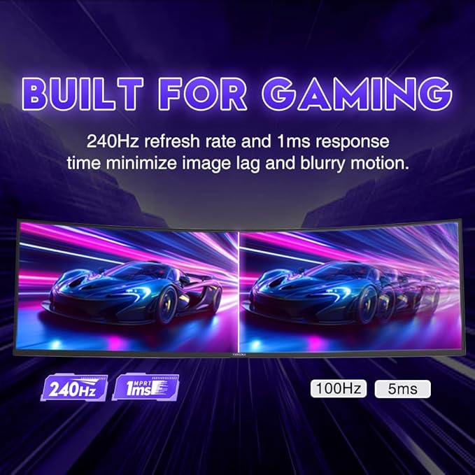 Viewedge 49" Curved Monitor Ultrawide Gaming 240Hz 1ms 32:9 5K 5120 x 1440P Computer Monitor, R1500, 110% sRGB, DisplayPort, HDMI,Support Crosshair and Wall Mount