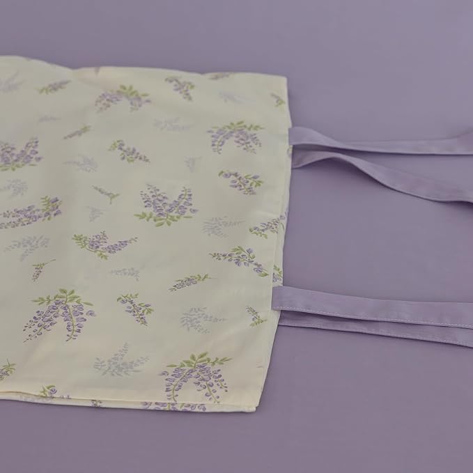 Queen Comforter Set White Purple Floral Bedding Comforter Garden Style Lilac Flower Comforter with 2 Bow Ties Pillowcases Fluffy Girls Floral Bedding Set Vintage Flower Botanical Comforter Set Queen