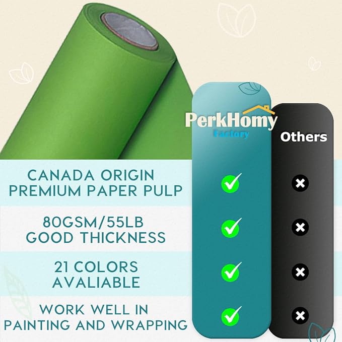 PerkHomy Medium Green Kraft Paper Roll 48" x 1,800" (150') for Gift Wrapping Bouquet Flower Art Painting Craft Writing Packaging Shipping 80GSM 55LB (Medium Green, 48" x 150')