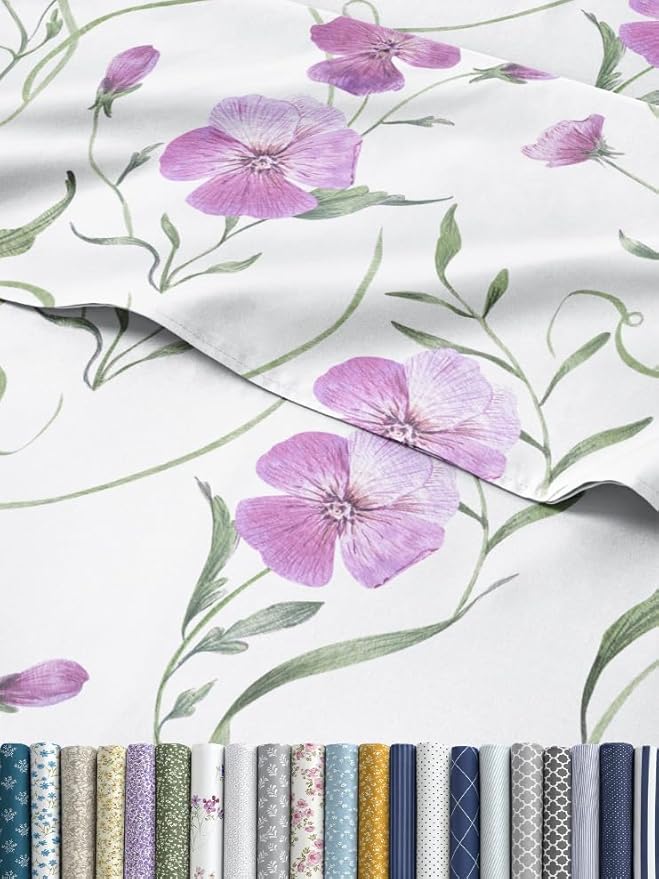Floral Sheets - Pink Floral Bed Sheet Set - 1 Flat, 1 Fitted & 2 Pillowcases w/ Deep Pockets - Comfy, Wrinkle & Fade Free - Boho Botanical Bedding - Soft, Breathable and Cooling - Cal King Size Set