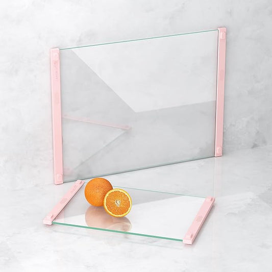2PCS Glass Cutting Board with Silicone Grip, 80% Stronger Shatter Resistance and Slip Resistance,No Scratches/Microplastic-Free,Dishwasher Safe, Non Toxic Chopping Board for Kitchen (Pink)
