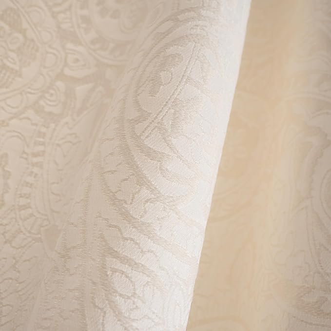 ENJOYBRIDAL Paisley 96 Inch Curtains for Bedroom Living Room Drapes Jacquard Semi Sheer Off White Long Window Curtain Panels Rod Pocket 2 Panels Set Boho Farmhouse Floral Cream Window Treatments