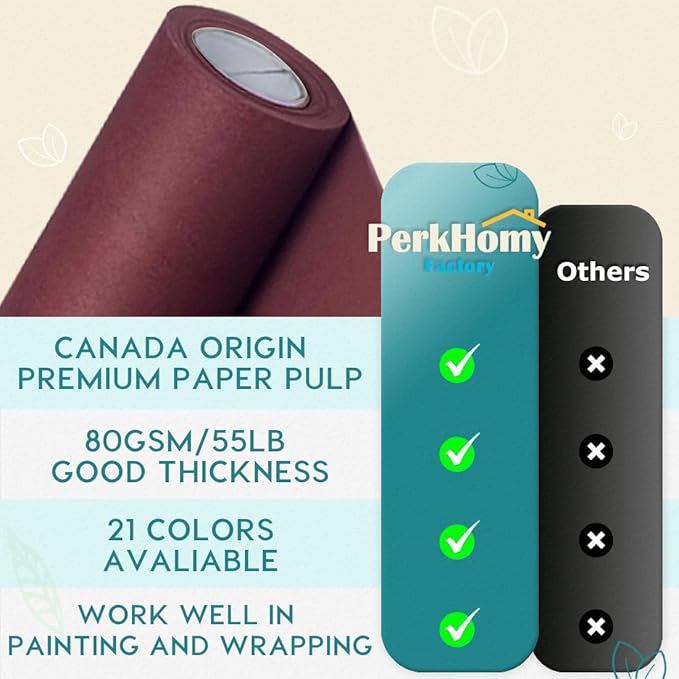 PerkHomy Wine Red Kraft Paper Roll 17.5" x 960" (80') for Gift Wrapping Bouquet Flower Art Painting Craft Writing Packaging Shipping 80GSM 55LB (Wine Red, 17.5" x 80')