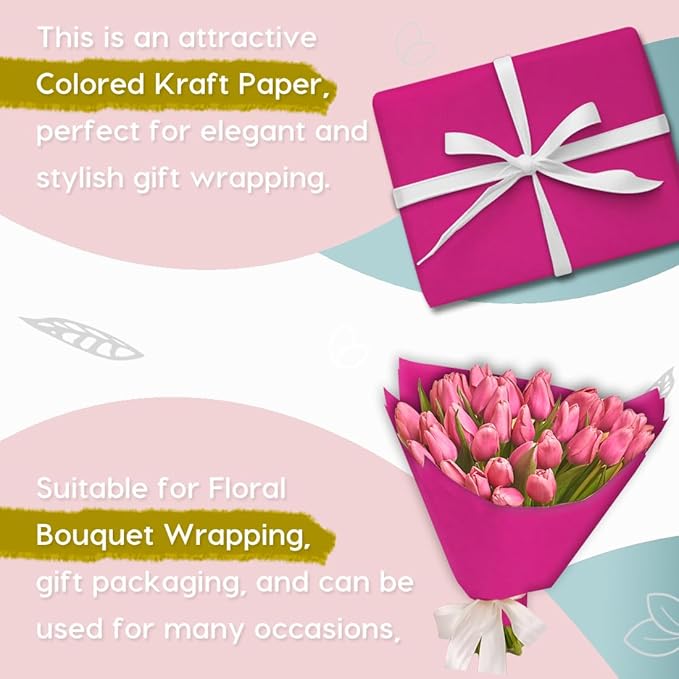 PerkHomy Rose Red Kraft Paper Roll 36" x 1,800" (150') for Gift Wrapping Bouquet Flower Art Painting Craft Writing Packaging Shipping 80GSM 55LB (Rose Red, 36" x 150')