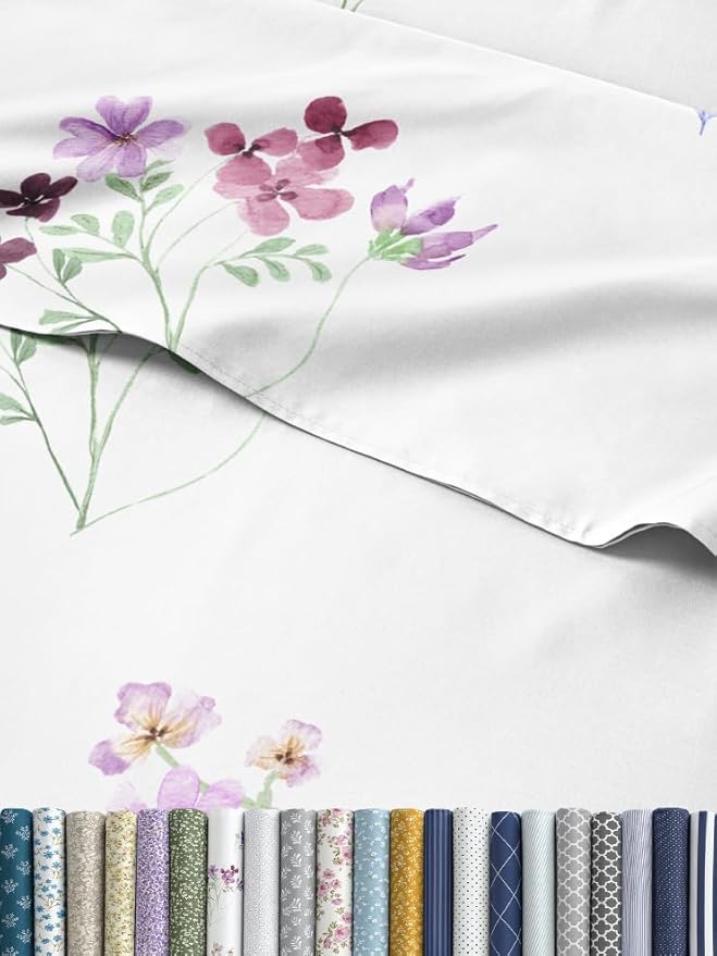 Floral Sheets - Butterfly Floral Bed Sheet Set - 1 Flat, 1 Fitted & 1 Pillowcase w/ Deep Pockets - Comfy, Wrinkle & Fade Free - Boho Botanical Bedding - Soft, Breathable and Cooling - Twin Size Set