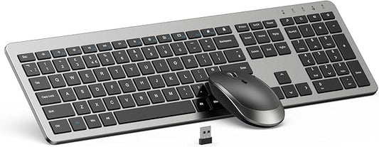 Wireless Keyboard and Mouse Combo - Full Size Slim Thin Wireless Keyboard Mouse with Numeric Keypad 2.4G Stable Connection Adjustable DPI (Grey & Black)