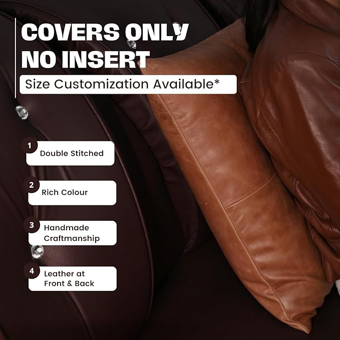 D DOLLY LAMB Lambskin Leather Pillow Cover - Sofa Cushion Case - Decorative Throw Covers for Living Room & Bedroom, 20x20 Inches - Antique Brown Plain