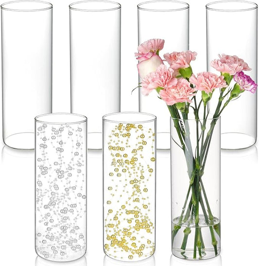 DNANAOL 7pcs Glass Cylinder Vases for Centerpieces - 10 Inch Tall Glass Vases for Flowers, Hurricane Candle Holders Floating Candle Vase for Table Centerpiece Formal Dinners Home Decor