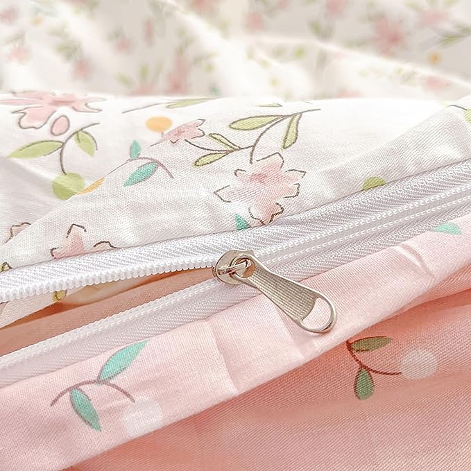 EAVD Girls Floral Duvet Cover Twin White Soft 100% Cotton Small Cute Floral Botanical Bedding Set with 2 Pillowcases Chic Shabby Vintage Garden Floral Botanical Duvet Cover with Zipper Closure