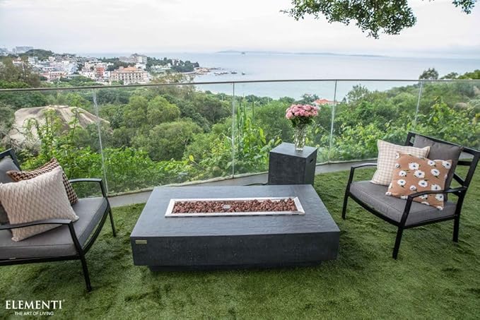 Elementi | Bundle Hampton Gas Fire Pit Cast Concrete 56" Rectangular Fire Table, Outdoor Fire Pit Electronic Ignition | Canvas Cover, Lava Rock Included | Dark Gray (Natural Gas)