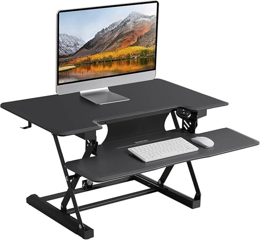 32" Electric Standing Desk Converter, Dyropcurv Series Height Adjustable Computer Desk Ergonomic Home Office Desk for Adults, Sit to Stand Desk with Quiet Motor, Dark Gray