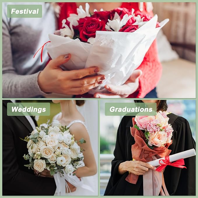 PATIKIL Flower Gift Wrapping Paper, 20 Sheets Double Sided Waterproof Bouquet Paper Wrap Florist Packaging Floral Papers for Wedding DIY Craft Valentine Mother's Day, Black