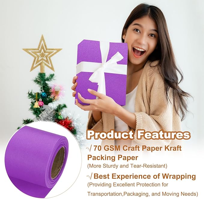 PATIKIL Wrapping Paper, 20" x 300"(25') 70 GSM Craft Paper Roll Kraft Packing Paper for Poster Bulletin Board, Gift Wrapping, Dark Purple