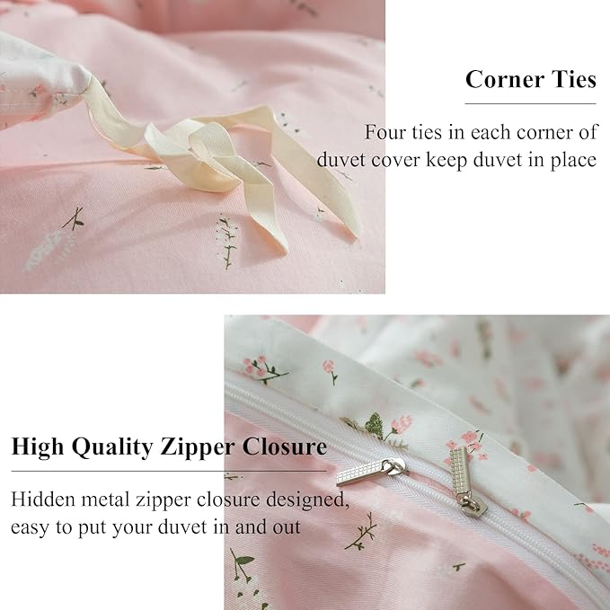 EAVD Vintage Floral Duvet Cover Full Size Cotton Girls Garden Pink Floral Bedding Sets Fulll Aesthetic Comforter Cover with Zipper Chic Fresh Botanical Duvet Cover with 2 Pillowcases