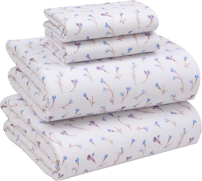 RUVANTI Flannel Sheets California King Size - 100% Cotton Brushed Cal King Bed Sheets Set - Deep Pockets 14 Inches - All Seasons Breathable & Extra Soft - Warm & Cozy, 4 Piece, Navlight