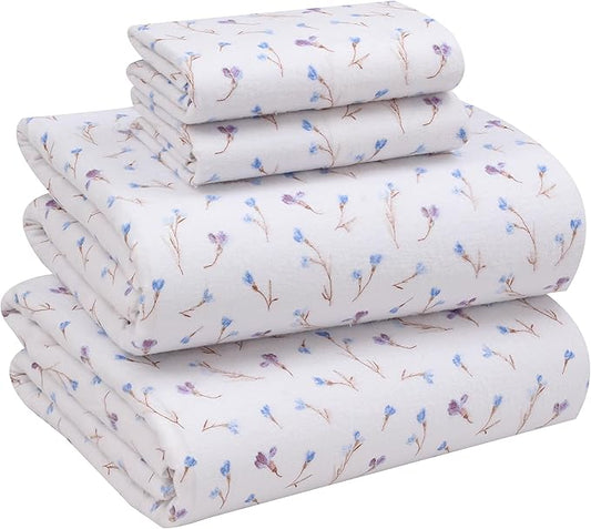 RUVANTI Flannel Sheets King Size - 100% Cotton Brushed King Size Sheets Set - Deep Pockets 16 Inches Bed Sheets - All Seasons Breathable & Extra Soft - Warm & Cozy, 4 Piece, Navlight