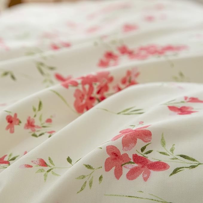 Garden Pink Floral Comforter Set Queen Soft Microfiber Girls Pink Floral Bedding Comforter with 2 Pillowcases Vintage Flowers Botanical Comforter Set for All Seasons Fluffy Lightweight Bedding Set