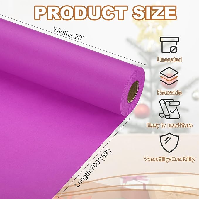 PATIKIL Wrapping Paper, 20" x 700"(59') 70 GSM Craft Paper Roll Kraft Packing Paper for Poster Bulletin Board, Gift Wrapping, Purple